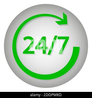 24.7 Symbol. Kundendienst. Dienstleistungen 24 Stunden am Tag. Flacher Style. Isoliert auf weißem Hintergrund. Vektorgrafik Stock Vektor
