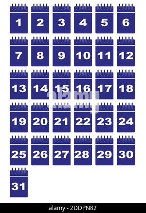 Satz von abgerissen Kalenderseiten. Tage des Monats. Flacher Stil isoliert auf weißem Hintergrund. Vektorgrafik Stock Vektor