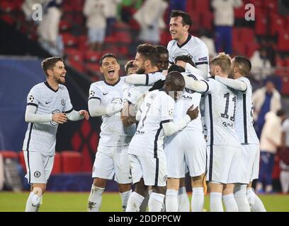 Olivier Giroud aus Chelsea feiert sein Tor mit Jorginho, Thiago Silva, Ben Chilwell und Teamkollegen während der UEFA Champions / LM Stockfoto