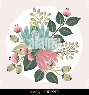Vektor-Illustration eines Blumenstraußes im Frühling. Design für Hochzeit, Jubiläum, Geburtstag und Party-Einladung Stock Vektor