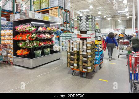 Die Blumenabteilung eines Costco-Großhändlers während der COVID-19-Pandemie Stockfoto