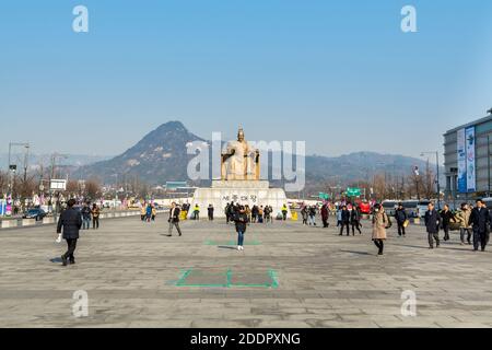 Statue des Sejong daewang, auch Sejong der große genannt, der vierte König der Joseon-Dynastie von Korea Stockfoto