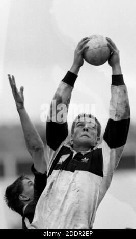 25. Oktober 1989 Rugby Union Neath gegen die All Blacks, die Gnoll, Neath, Wales. Spielaction vor 12,000 Fans. Foto von Tony Henshaw Stockfoto