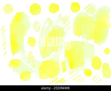 Abstrakte Aquarell handbemalter Hintergrund Splash Draufsicht, Flecken Splash, Spot, Pinsel, Textur gelbe Malerei Stockfoto