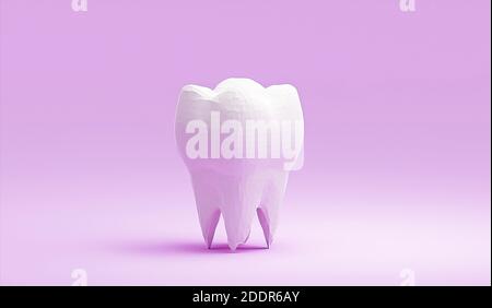 Niedriger polygonaler Molarzahn auf rosa Hintergrund, 3d-Illustration Stockfoto