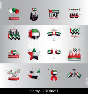 UAE National Day Icon Set Vektor-Design Stock Vektor