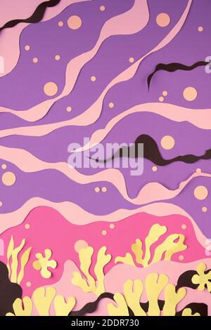 Abstraktes Meer Unterwasser Hintergrund, Wellen, organische abstrakte Formen. Von Matisse inspirierte Kunstcollage. Stockfoto