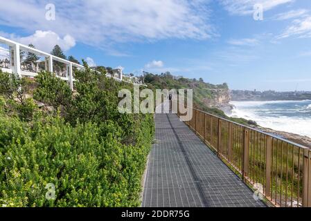 Sydney, Australien - Leute, die auf dem Coogee zu Bondi Coastal Walk wandern. Dieser berühmte Küstenwanderweg erstreckt sich über sechs Kilometer in Sydneys östlichen Vororten. Stockfoto