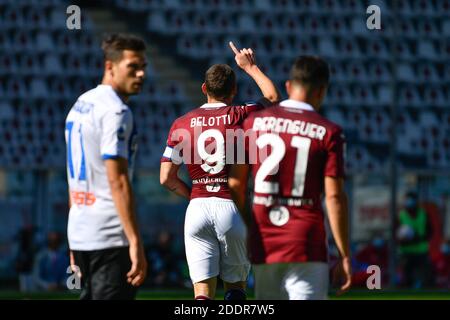 Turin, Italien. September 2020. Andrea Belotti (9) von Turin erzielt 1-0 Punkte in der Serie A Spiel zwischen Turin und Atalanta im Stadio Olimpico in Turin. (Foto: Gonzales Photo - Tommaso Fimiano). Stockfoto