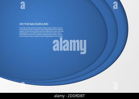 Vector moderner einfacher ovaler blauer und weißer Hintergrund mit Papier-Effekt. 3D-Ovale mit weichen Schatten. Beispieltext. Stock Vektor