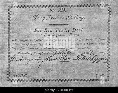 Kommunal pengeseddel 1807. Stockfoto