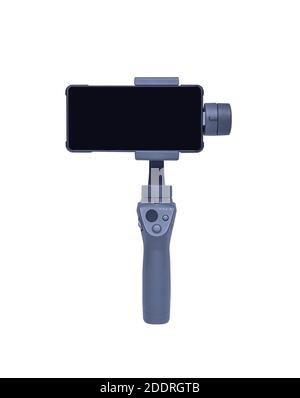 Smartphone Gimbal Stabilisator isoliert auf weißem Hintergrund Stockfoto