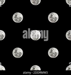 Conversational Nahtloses Musterdesign Vollmond Foto Motiv in schwarz Und weiße Farben Stockfoto