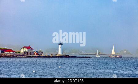 Der Portsmouth Harbour Lighthouse in Portsmouth New Hampshire auf einer Nebliger Tag Stockfoto