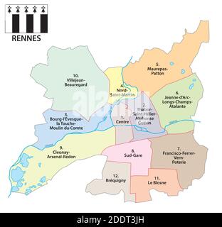 Administrative Vektorkarte der bretonischen Hauptstadt Rennes, Frankreich Stock Vektor