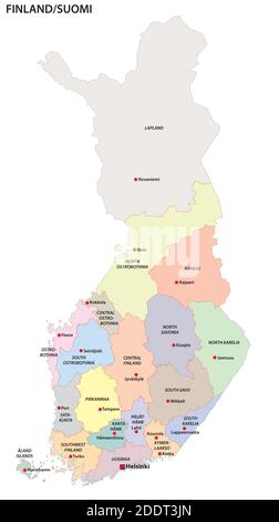 Administrative und politische Vektorkarte der 19 Regionen von Finnland Stock Vektor