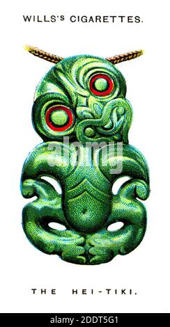 Antike Zigarettenkarten. Wills Zigaretten (Lucky Charms). Das alte Maori's Hei-Tiki Amulett. 1923 der Hei-Tiki ist ein Zieranhänger des M Stockfoto