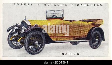 Antike Zigarettenkarten. 1922. Lambert & Butler Zigaretten (Serie von Motor Cars, 25 Karten). Napier Auto 40-50 PS (1907), ein 60-PS 589 Kubikzentimeter Stockfoto