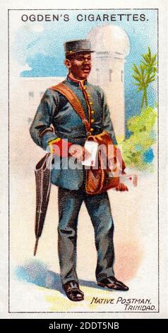 Antike Zigarettenkarten. Ogden's Cigarettes (Serie von Royal Mail). Heimischer Postman (20), Trinidad Insel, 1909 die Insel liegt 11 km (6.8 mi) von der n Stockfoto