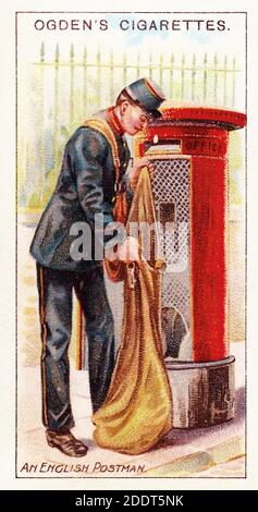 Antike Zigarettenkarten. Ogden's Cigarettes (Serie von Royal Mail). An English Postman (#23), Großbritannien, 1909 Stockfoto