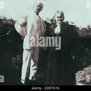 Mark Twain mit Anna Laura (Elizabeth) Hawkins Frazer, wer war die Inspiration für die Twain-Charakter Becky Thatcher Tom Sawyer und Huckleberry Finn Stockfoto