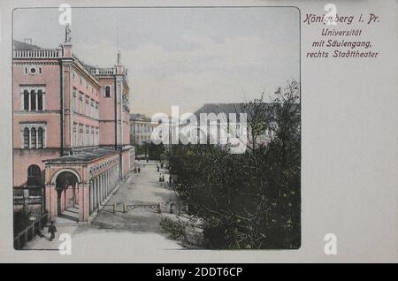 Antikes Foto von Königsberg. Universität, mit Portico, rechts zum Stadttheater. Ostpreußen, Kaiserreich Germnay. 1901 Stockfoto