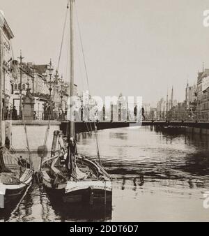 Retro-Foto von Koninsberg: Fluss Prigel. Ostpreußen, Kaiserreich Deutschland. 1908 Stockfoto