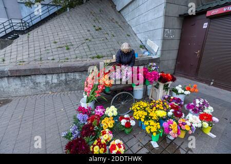 Blumenstand in Riga Central Market, Riga, Lettland Stockfoto