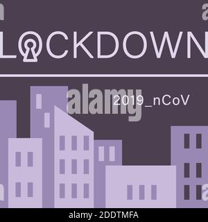 Nächtliche Stadtlandschaft mit grauem Hintergrund. Covid Quarantäneposter für soziale Banner oder Propaganda, Hygieneförderung, medizinisches Poster. Apotheke in Stock Vektor