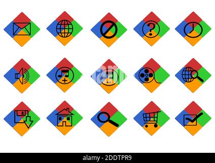 Web Icon Set in fulcolor Diamond Button, verschiedene Icon Set Stockfoto