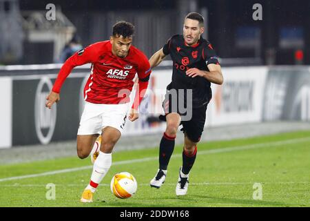 Alkmaar, Niederlande. November 2020. ALKMAAR, AFAS Stadium 26-11-2020, Saison 2020/2021, Europa League Spiel zwischen AZ und Real Sociedad. Kredit: Pro Shots/Alamy Live Nachrichten Stockfoto