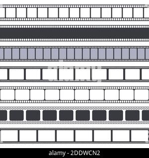 Film- und Fotoband. Filmstreifen nahtlose Ränder, Vintage-Video oder Foto leere Streifen. Retro-Rahmen Film Band Vektor Illustration Set Stock Vektor