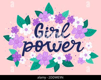 „Girl Power“-Zitat. Feminism Motivational Lettering Slogan, inspirierende handgezeichnete Schrift. GRL PWR Frauen Empowerment Vektor Illustration Stock Vektor