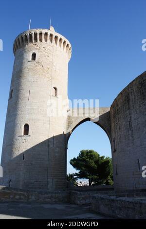 Bellver Castle, ein gotischer Bau aus dem XIV Jahrhundert Burg im Westen des Zentrums von Palma auf der Insel Mallorca, Balearen, Spanien. Stockfoto