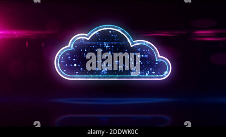 Cloud-Symbol, digitale Datenspeicherung, Computertechnik, Online-Datenbank und Cyber-Computing Konzept Animation. Futuristische abstrakte 3d-Rendering-Illus Stockfoto