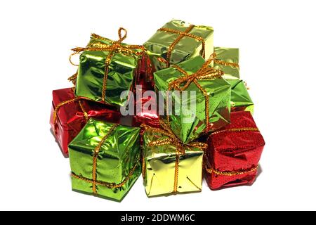 Set von Geschenkbox isoliert auf weißen Hintergründen Stockfoto