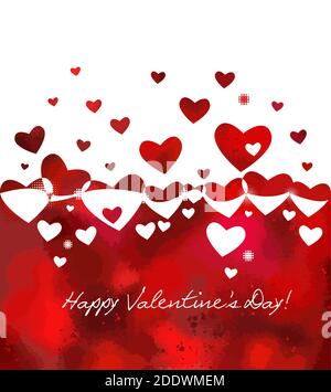 Der Hintergrund ist rot mit Herzen. Vektorgrafik Stock Vektor