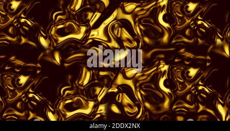 Schönes geschmolzenes Gold. Goldene Flüssigkeitswelle. Abstraktes flüssiges goldenes Material. Stockfoto