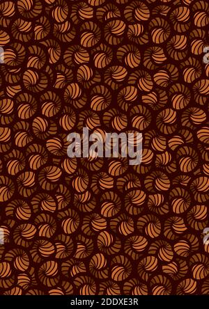 Dekorative Vektor-Illustration von orangen Muschelmustern mit schwarzer Umrandung. Abstraktes Design Hintergrund. Stock Vektor