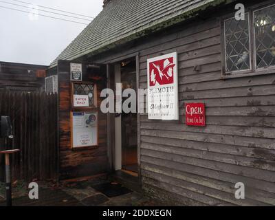 Plymouth, Massachusetts, USA. November 2020. Der Souvenirladen für die Mayflower II, die Nachbildung des ursprünglichen Hochschiffs, das die Pilger nach Nordamerika im Jahr 1620 brachte. Quelle: Sue Dorfman/ZUMA Wire/Alamy Live News Stockfoto