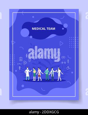 Medizinisches Team Menschen Charakter Arzt Krankenschwester Apotheker Wissenschaftler trägt Uniform für Vorlage von Bannern, Flyer, Bücher Cover, Zeitschriften mit Flüssigkeit Stock Vektor