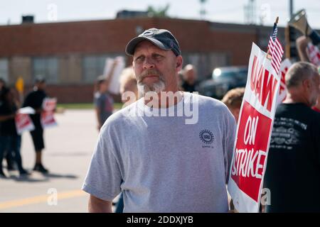 KANSAS CITY, KS, USA - 22 September 2019 - Joe Biden Unterstützer hören Joe Biden während seines Besuchs zur Unterstützung einer UAW (United Allied Workers Stockfoto