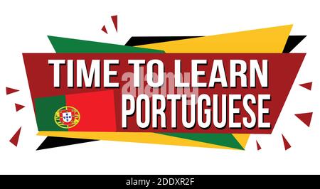 Zeit, Portugiesisch Banner-Design auf weißem Hintergrund zu lernen, Vektor-Illustration Stock Vektor