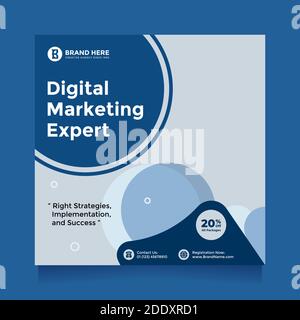 Moderne und saubere blaue digitale Business-Marketing Social Media Post und Banner-Promotion. Digital Marketing Experte und quadratische Flyer Vorlage Promotion Stock Vektor