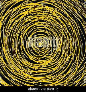 Ein abstrakter Vektor einer Grunge-Struktur. Gelbe runde Kratzer auf schwarzem Hintergrund Stock Vektor