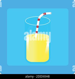 Zitronensaft auf blauem Hintergrund. Limonade in der Sommersaison. Vektor: Gelber Zitronensaft Stock Vektor