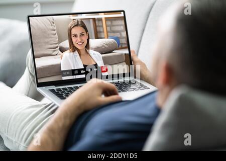 Online-Videokonferenz Webcam Live-Chat Auf Laptop Stockfoto