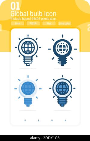 Globales Leuchtensymbol mit hochwertigem mehrfachem Stil isoliert auf weißem Hintergrund. Vektor-Illustration blub Zeichen Symbol Icon Konzept für Business, ui, ux Stock Vektor