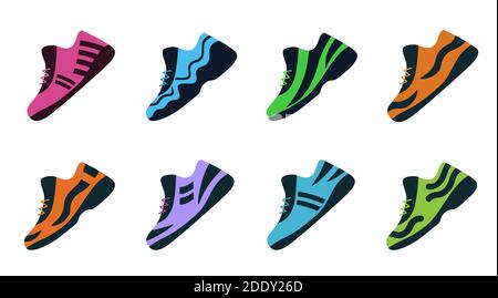 Set Sportschuhe. Vector Fitness Sneaker Schuhe für Training, Laufschuh. vektor-Illustration im flachen Stil. Stock Vektor
