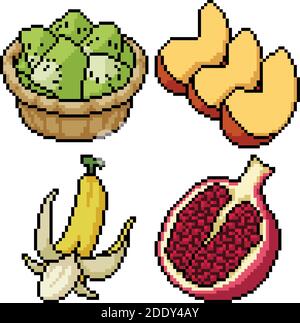 Pixel Art Set isolierte Frucht Dessert Stock Vektor